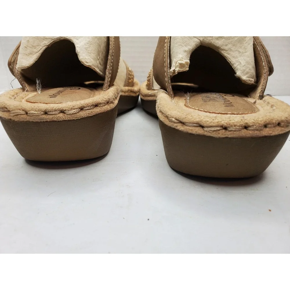 Mountain Sole Karen Sandal Tan Fabric w/Silver Rhinestones Sz 6.5M New Fast Ship